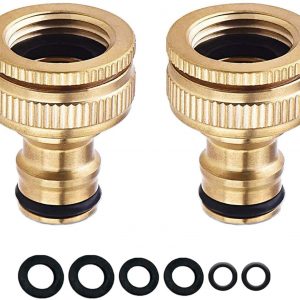 COSORO 2 pack Garden Hose Tap Connector – 3/4 inch & 1/2 inch 2-in-1 Brass Female Threaded Tap Connector for Hosepipe, Threaded Faucet Adapter