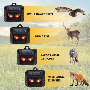 Greenhouse Warehouse 4 Packs Animal Repellent – Solar Predator Control Lights – Deer Repellent Devices – Fox Deterrent – Raccoon Repellent – Cat Repellent – Fox Repellent for Gardens – Motion Sensor Eye Guard