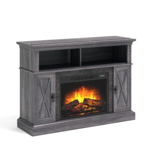 Fireplace TV Stand 58″ 3D Flame Effect Gray With 2 Side Cabinets Gray