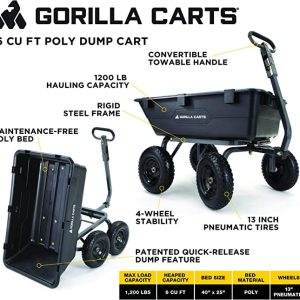 Gorilla Carts GOR6PS 1200-lb. Heavy-Duty Poly Dump Cart, 13″ Tires