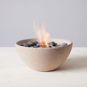 TerraFlame Basin Fire Bowl Table Top | Portable Concrete Fire Pit for Indoor and Outdoor | 1 Gel Fuel Can | Clean Burning and Smoke-Free | Protective Cork Base | StoneCast Sand Finish