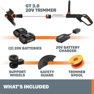 Worx WG163 GT 3.0 20V PowerShare 12″ Cordless String Trimmer & Edger (2 Batteries & Charger Included)