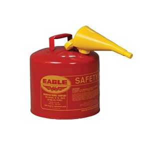 Eagle UI-50-FS Red Galvanized Steel Type I Gasoline Safety Can with Funnel, 5 gallon Capacity, 13.5″ Height, 12.5″ Diameter,Red/Yellow