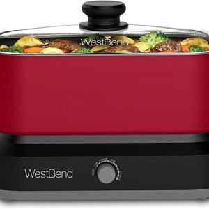 West Bend 87905R Slow Cooker Large Capacity Non-stick Variable Temperature Control Includes Travel Lid and Thermal Carrying Case, 5-Quart, Red