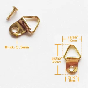 100pcs Small Golden Triangle D-Ring Picture Oil Painting Mirror Photo Frame Hook Hanger 10x20mm with Screws Furniture Accessories