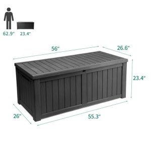 Quarter 120 Gallons Water Resistant Resin Lockable Deck Box with Soft Close Mechanism (Gray)
