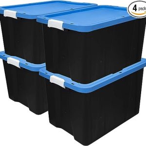 27 Gallon Heavy Duty Latching Plastic Storage Bin Container, Black, Set of 4, NTT 334
