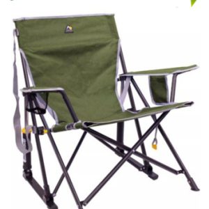 GCI Outdoor Kickback Rocker, Low, Relaxed Seat, Beverage Holder And Phone Pocket, Loden Heather