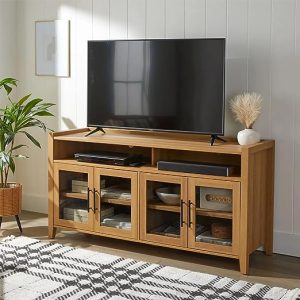 Reading Refined Farmhouse TV Stand for TVs up to 65″, Light Honey Finish, NTT 477
