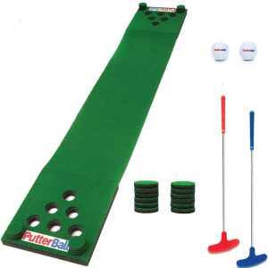 Golf Pong Game Set 2 Putters 2 Balls Green Mat Hole Covers Best Backyard Party
