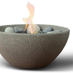 TerraFlame Basin Fire Bowl Table Top | Portable Concrete Fire Pit for Indoor and Outdoor | 3 Gel Fuel Cans | Clean Burning and Smoke-Free | Protective Cork Base | StoneCast Pewter Finish