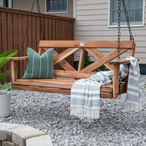 Acacia Wood Porch Swing Chains Arms Water Resistant 2-Person 1 watched in t