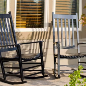 Set of 2 Black Finish Farmhouse Porch Rocker Outdoor Wood Rocking Chair Patio Lawn Garden Furniture, 34D x 26.5W x 45H in