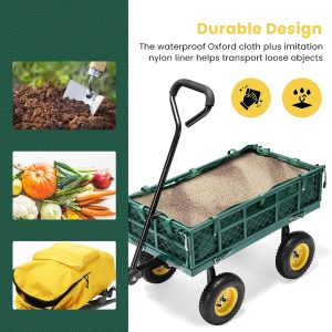 VIVOHOME Heavy Duty 400Lb Steel Garden Cart with Liner, Removable Sides and 8 inch Wheels (Green)