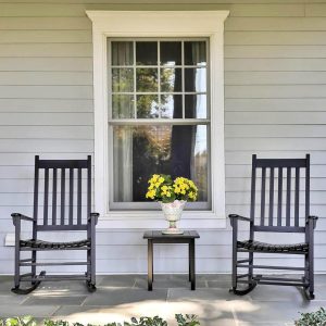 Set of 2 Black Finish Farmhouse Porch Rocker Outdoor Wood Rocking Chair Patio Lawn Garden Furniture, 34D x 26.5W x 45H in