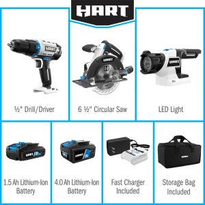 HART 3-Tool 20-Volt Cordless Combo Kit with and 16-inch Storage Bag Battery R1