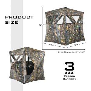 3 Person Portable Hunting Blind Pop-Up Ground Tent w/ Gun Ports & Carrying Bag