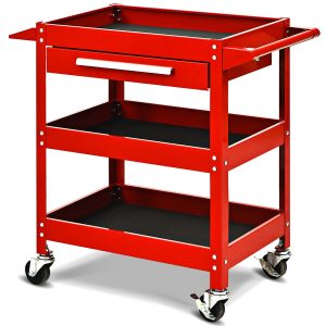 Three Tray Rolling Tool Cart Mechanic Cabinet Storage Organizer w/Drawer Red