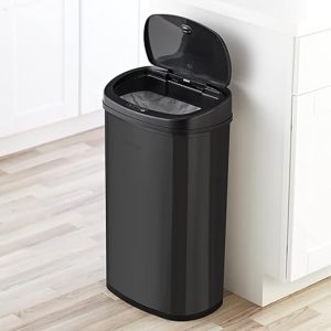 Motion Sensor Trash Can, 13.2 Gallon, Stainless Steel (Black) Garbage Can with Lid for Kitchen | Office | Bedroom | Bathroom | Living Room (Black)
