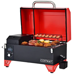 Portable Tabletop Pellet Grill Outdoor Smoker BBQ w/Digital Control System Red