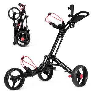 Foldable 3 Wheel Golf Pull Push Cart Trolley w/ Umbrella Scorecard Drink Holder