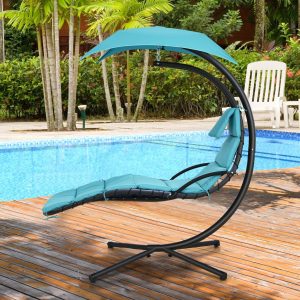 Patio Hanging Lounge Chaise Hammock Chair Removable Canopy Turquoise