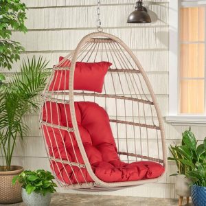 Outdoor Indoor Patio Rattan Folding Egg Hanging Swing Hammock Chair w/ Cushion