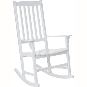 Wooden Rocking Chair Porch Rocker High Back Garden Seat For Indoor Outdoor White