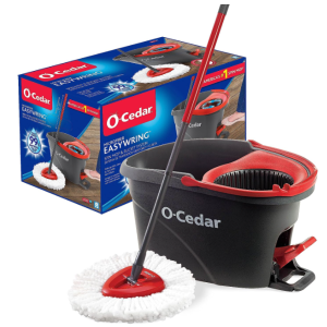 O-Cedar EasyWring Microfiber Spin Mop, Bucket Floor Cleaning System, Red, Gray