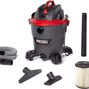 RIDGID 62703 RT1200 NXT 12-Gal. Wet Dry Shop Vacuum with Casters, 5.0 Peak HP Motor, and Pro Locking Hose,Dark Gray and Red