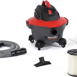 RIDGID 62698 RT0600 NXT 6-Gal. Wet Dry Shop Vacuum with Casters, 4.25 Peak HP Motor, and Pro Locking Hose, Dark Gray and Red