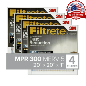 Filtrete by 3M 20x20x1 MERV 5 Dust Reduction HVAC Furnace Air Filter, 4 Filters