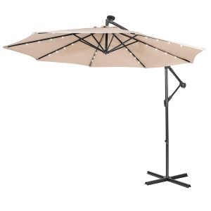 10FT Cantilever Solar Powered 32LED Lighted Patio Offset Umbrella Outdoor
