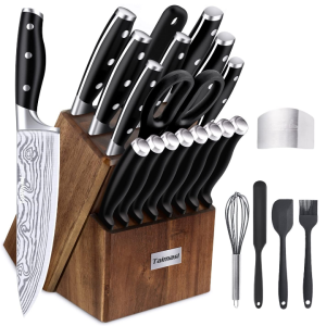 Knife Set with Block 23 Pcs Kitchen Knives Sharpener Damascus Texture