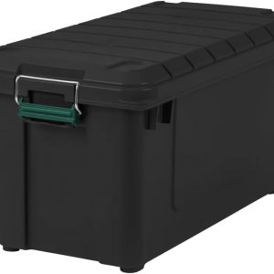 Weathertight 82 Quart Stackable Storage Box with Airtight Gasket Seal Lid, Heavy Duty Containers with Tight Latches, Weather proof Bins for Closet Basement Attic, Black, RMG1022