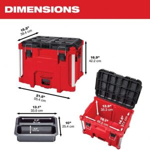 For Milwaukee 48-22-8429 PACKOUT XL Heavy Duty Tool Box w/Organizer Tray (D x W x H) 15.5 in x 21.8 in x 16.9 H