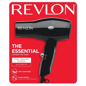 REVLON Essentials Compact Hair Dryer, Travel Ready Blow Dryer | 1875 Watts Lightweight  Design, Salon-Style Results (Black)